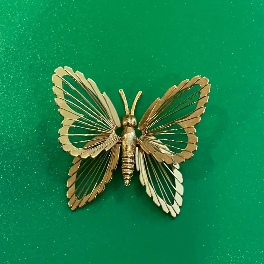 Vintage Signed Monet Butterfly Gold-tone Brooch